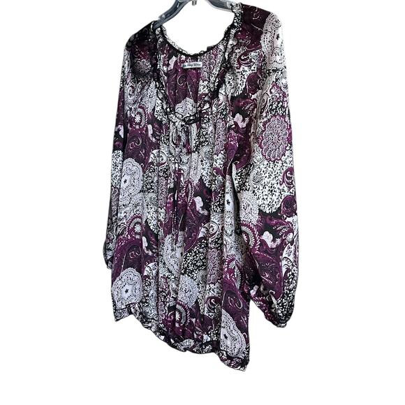 SIGNATURE BY LARRY LEVINE PULL-OVER SCOOP NECK BLOUSE, WOMENS, L, BURGUNDY BLACK - Picture 1 of 12